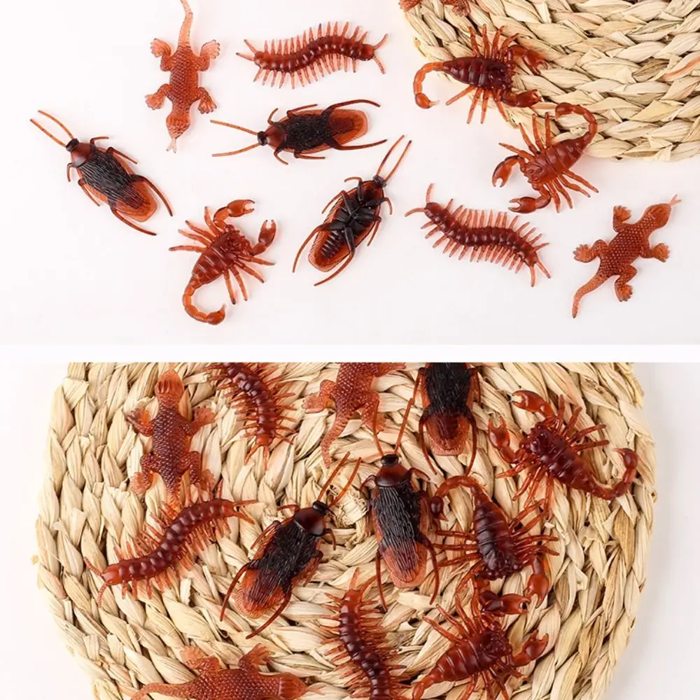 20Pcs Rubber Scorpion Simulation Cockroach Soft Tricky Props Fake Cockroach PVC Scorpion Gecko Centipede Cockroach Model Toy