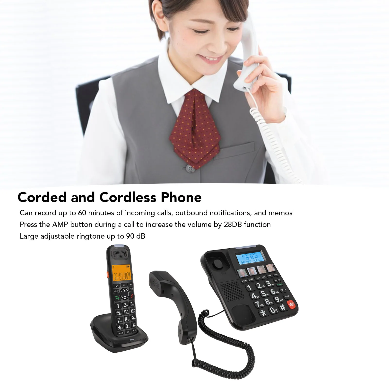 Expandable Corded Phone System Corded Cordless Phone Big Button Call Blocking Photo  with Answering Machine for Home