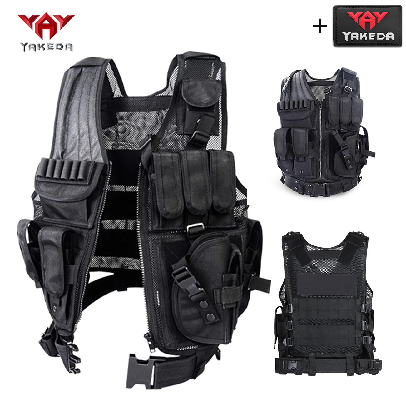 

YAKEDA breathable mesh hunting vest MOLLE modular multi device bag vest adjustable for outdoor hunting sports