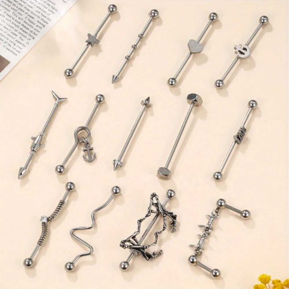 Pendientes de pentagrama de poste largo, joyería de Piercing, puente de oreja, cadena Punk, garra de hueso de amor, 1 pieza