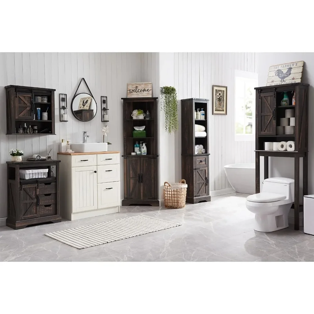 Slim Bathroom Storage Cabinet, Rustic Narrow Storage Cabinet for Living Room, Bathroom, Kitchen