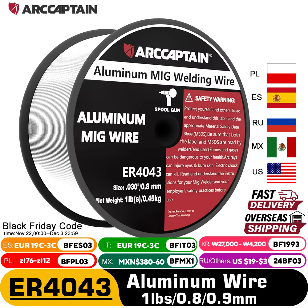 Fios de soldagem mig de fio de alumínio arcaptain er4043 0.8/0.9mm de diâmetro carretel de 1 libras para máquina de solda mig