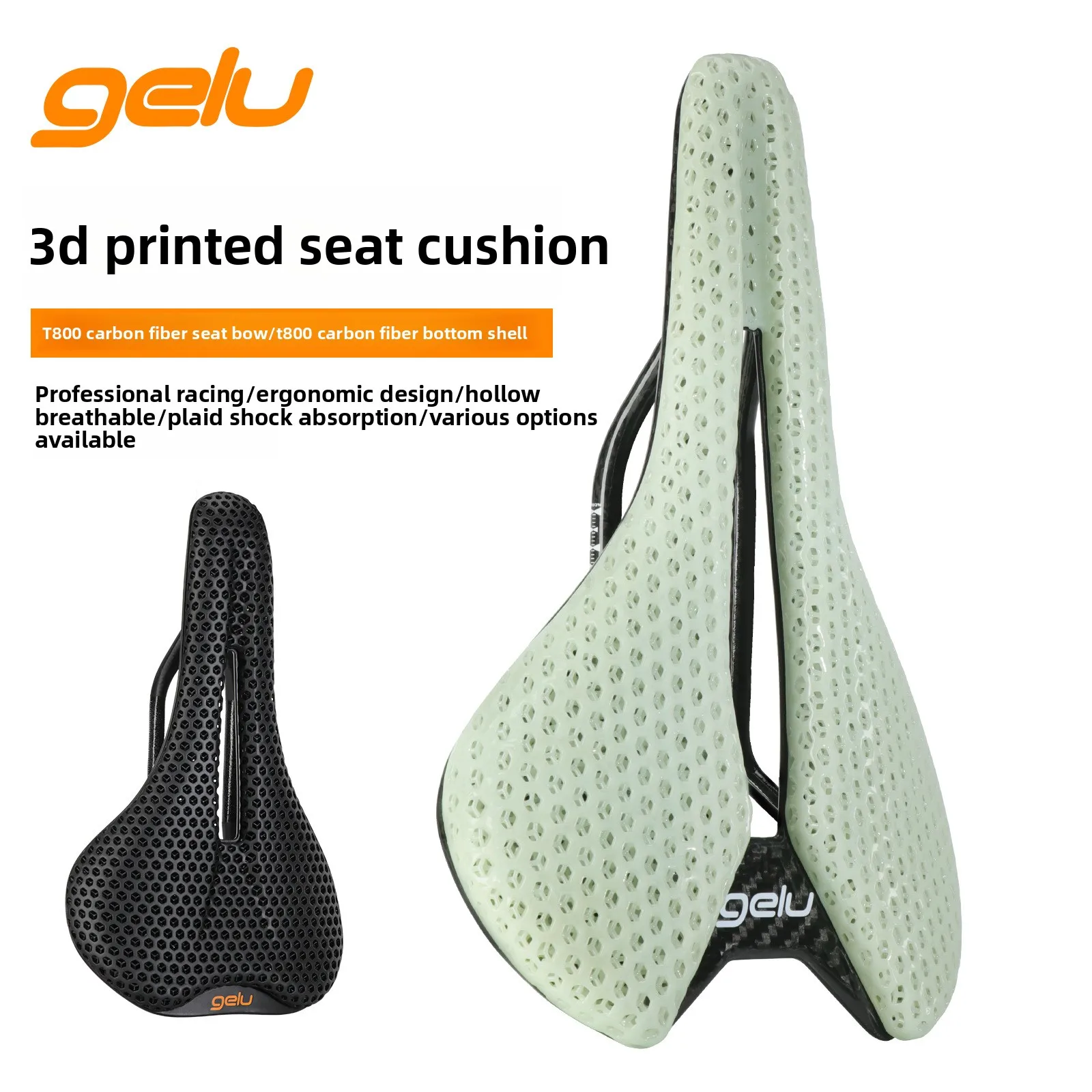 

GELU Carbon Fiber 3D Printed Road Bike Seat Cushion, Hollow Breathable Saddle Competition Grade Riding Saddle