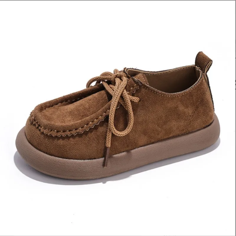 Boys' khaki camel leather shoes 2026 new autumn children's non slip casual shoes girls baby versatile fashionable flatshoes27-37
