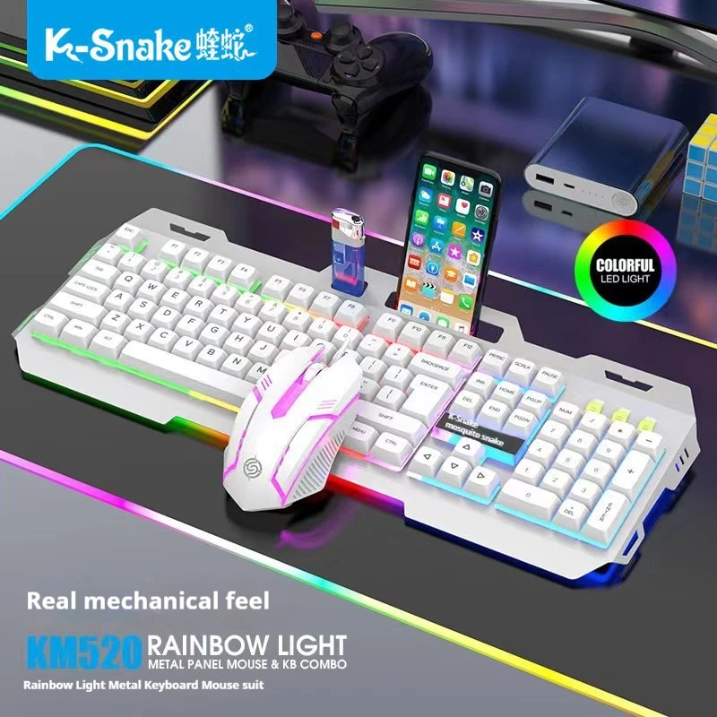 Metal Keyboard & Mouse Wired Usb Set Illuminated Hovering Mechanical Feeling Office Gaming Keyboard And Mouse Kit