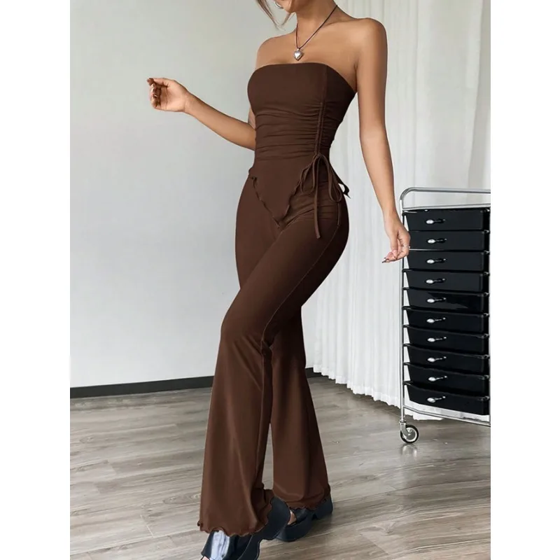 

Sexy Street Fashion Suit Spring and Summer New Strapless Top Trousers Two-piece Set-drawstring Design, Chic Street Style