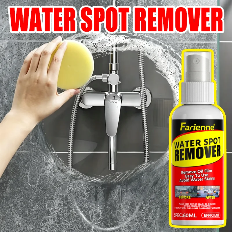 Farienne - Spray Eliminador de Manchas de Agua de 60 ml, Limpiador de Manchas de Agua Dura para Vidrios de Automóviles y Accesorios de Baño