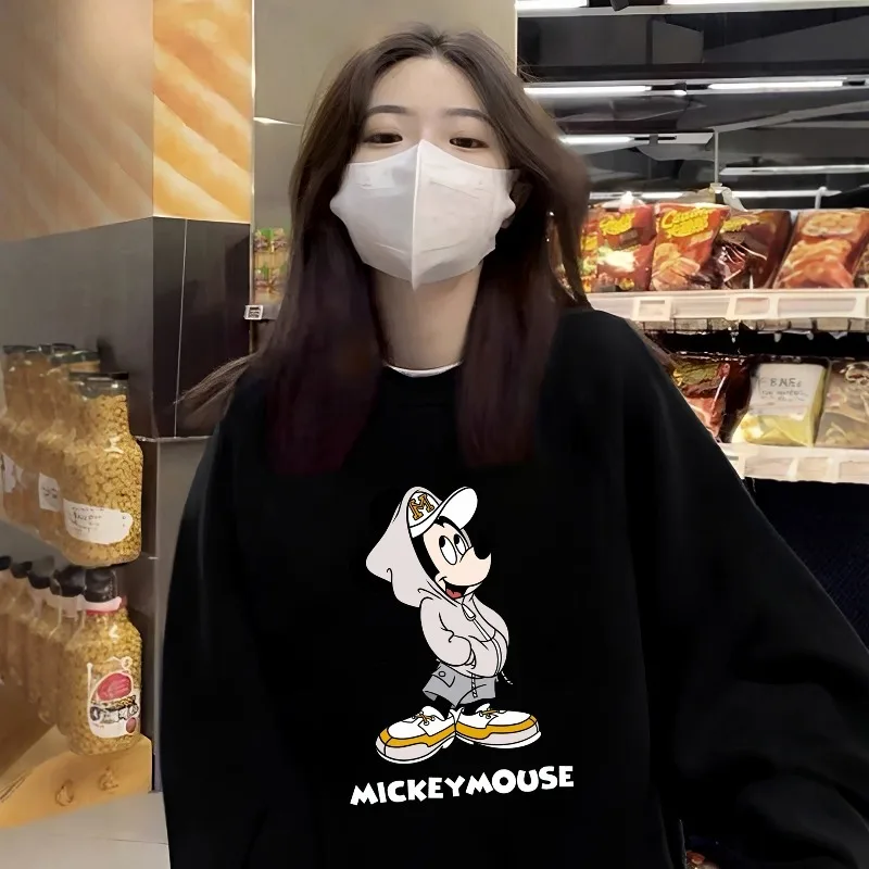 

Осень/зима 2022, модная брендовая женская спортивная модная толстовка с круглым вырезом в американском Микки Диснея, повседневная толстовка с принтом в ленивом стиле