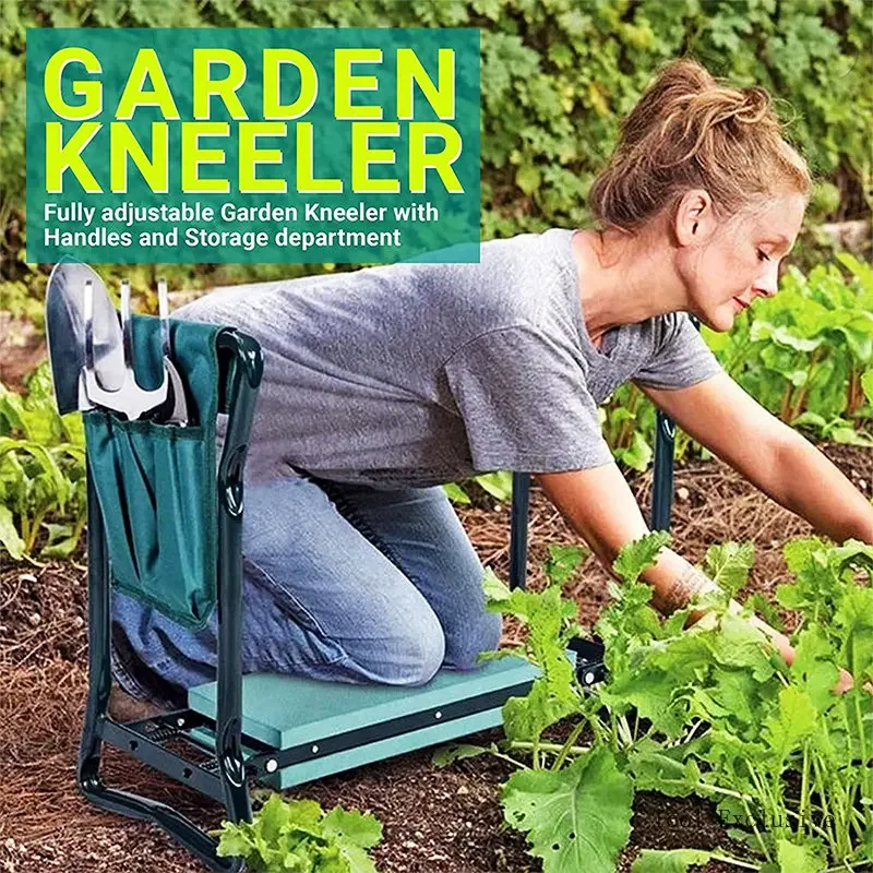 Sedia pieghevole inginocchiatore da giardino Sedia portatile Sedia inginocchiata Attrezzi da giardino e inginocchiatore Morbido cuscino in Eva Cinghia portaoggetti per attrezzi