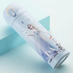 Disney Elsa Princess Cartoon kubek na wodę butelka termos śliczny uczeń ze stali nierdzewnej przenośny bezpośredni kubek na wodę do picia 500ML