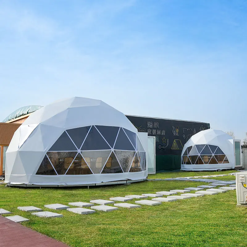 Luxury PVC Geodesic Dome Hotel Glamping Tent House with Clear Panoramic Sunroof for Desert Glamping Hotels Camp Building