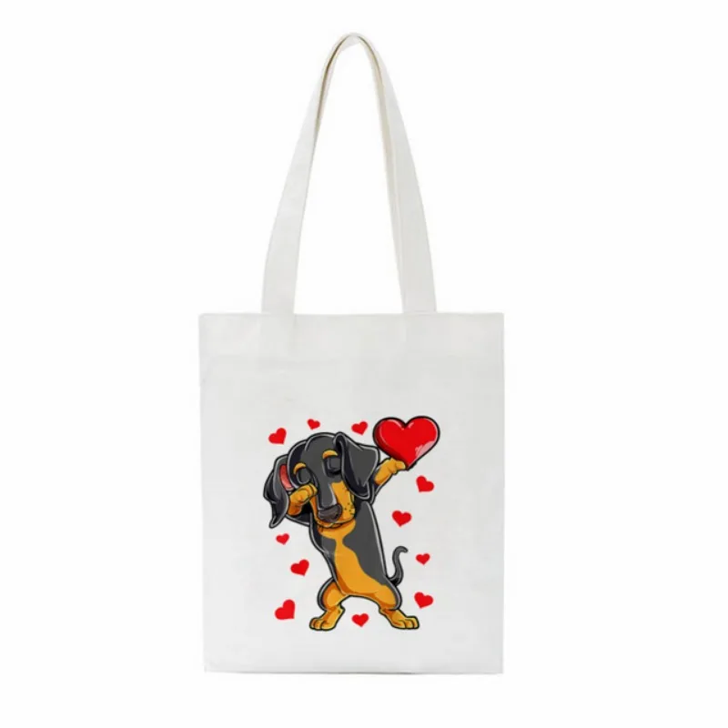 Cute Dog Printed Women Shoulder Bag Dachshund Pug Shopping Bags Ladies Cartoon Canvas Handbag High Capacity Streetwear Tote Bag