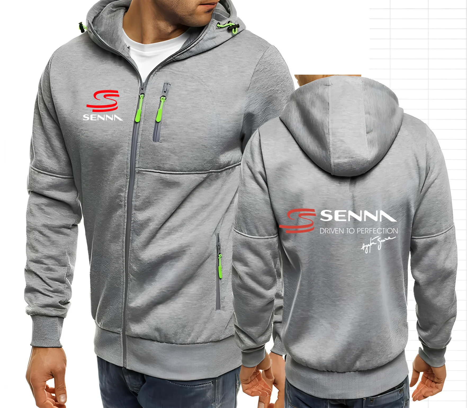 Ayrton Senna Brazilian Formula 1 Legend Men Hoodies Sweatshirts Zip up Hooded Sweatshirt Men Car F1 Sportswear Casual Jacket view 3