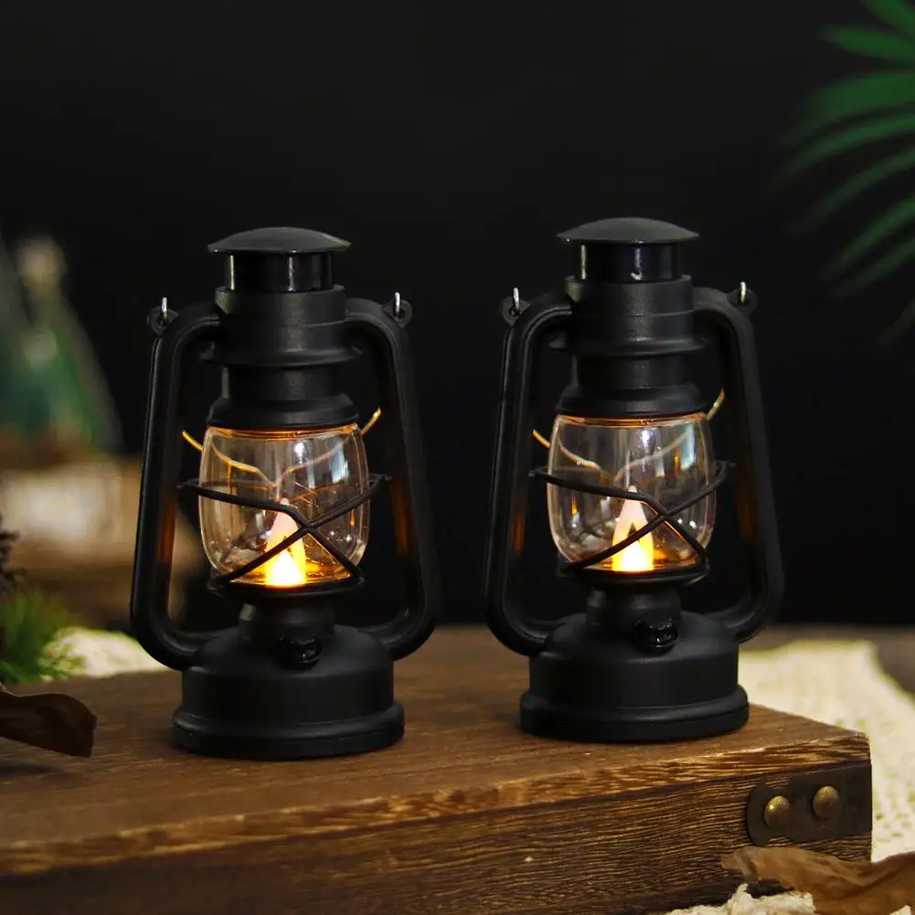Miniature Retro LED Lantern Glowing Pony Lantern Dollhouse Mini Lamp Simulation Cande Light Party Tabletop Scene Ornament