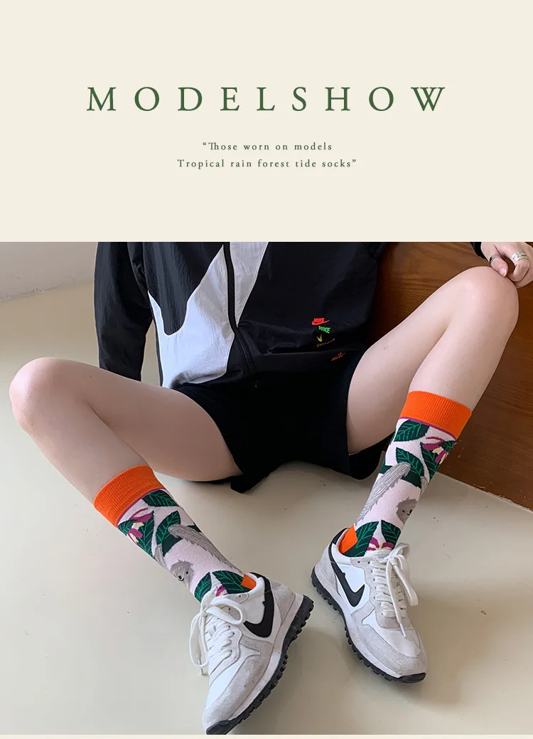 Fashion Colorful Spring Autumn Stocking Women's Socks Plant Hedgehog Slothsi Cotton Socks Personality Straight Trendy Socks