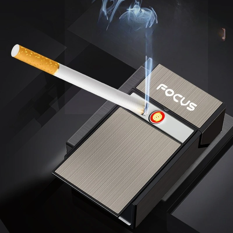 New USB cigarette box lighter, moisture-proof and windproof. Rechargeable flameless outdoor portable lighter