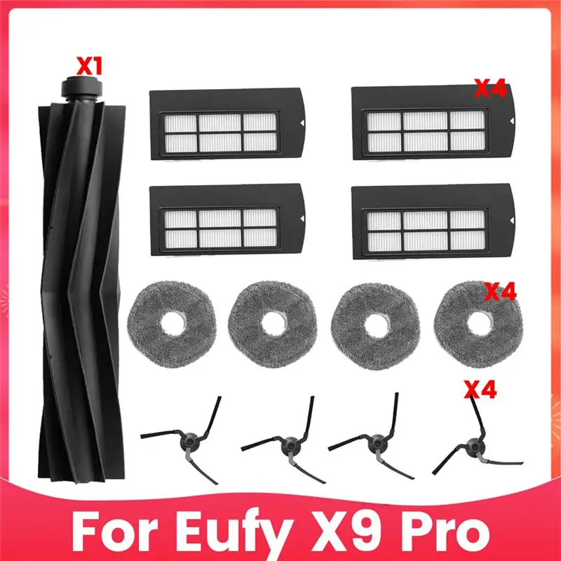 Replacement Parts Fit For Eufy X9 Pro Robot Vacuum Cleaner, Accessories Kit Brush Roll Filter Sides Brushes Mop Pads-AC17