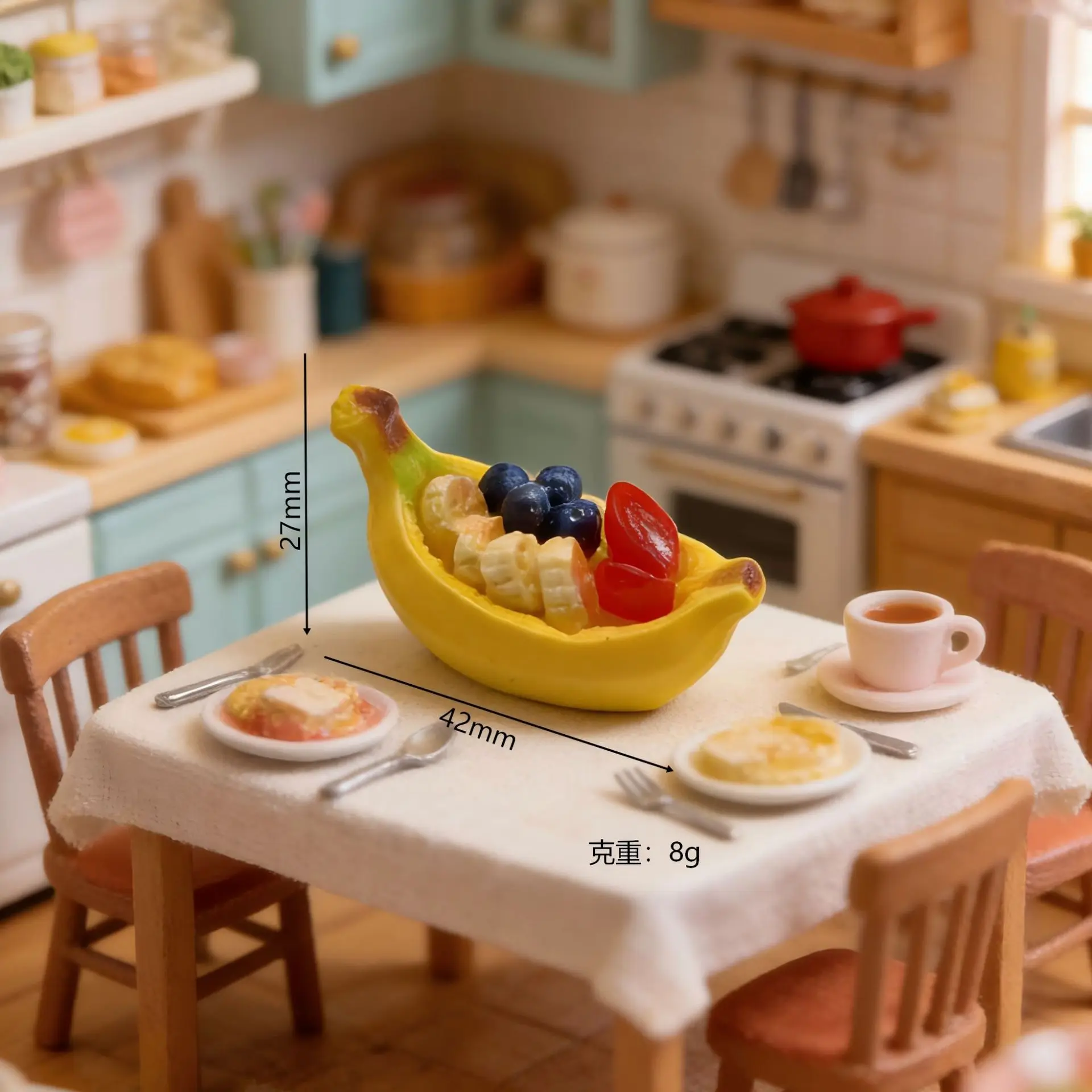 Micro landscape sculpture 3D banana fruit boat, banana fruit pie food play, doll house landscaping ornament DIY home decoration