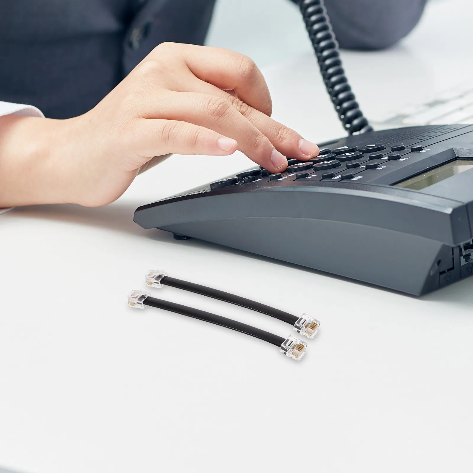 2Pcs Panel Connection Telephone -Core Flat Male to Male Cable Short Straight Phone Wire for Office Home Use Space Saving