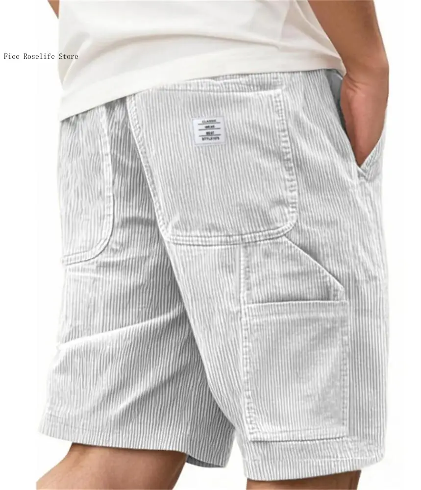 EU SIZE Spring and Autumn European and American Minimalist Multi Pocket Embroidered Workwear Retro Corduroy Shorts for Men