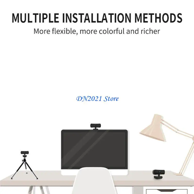 F3KE Computer PC Web Camera With Microphone Rotatable Cameras for Live Video Class Conference PC Gamer 2K 2040x1080P