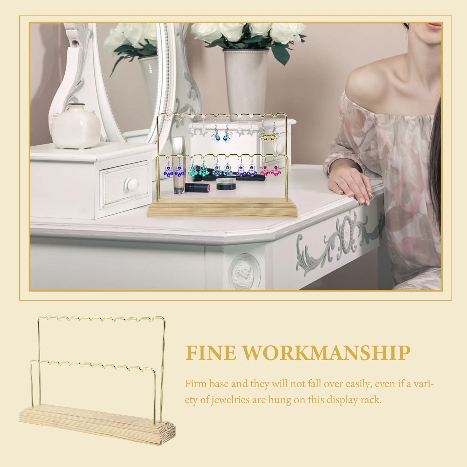 

Earring Display Stand Jewelry Rack Vertical Holder Metal Wooden Earrings Wood Earring Holder Organizer Modern Design Firm Base