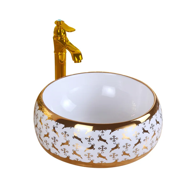 

Art bowl basin, bathroom table ceramic golden wash basin, light luxury art basin