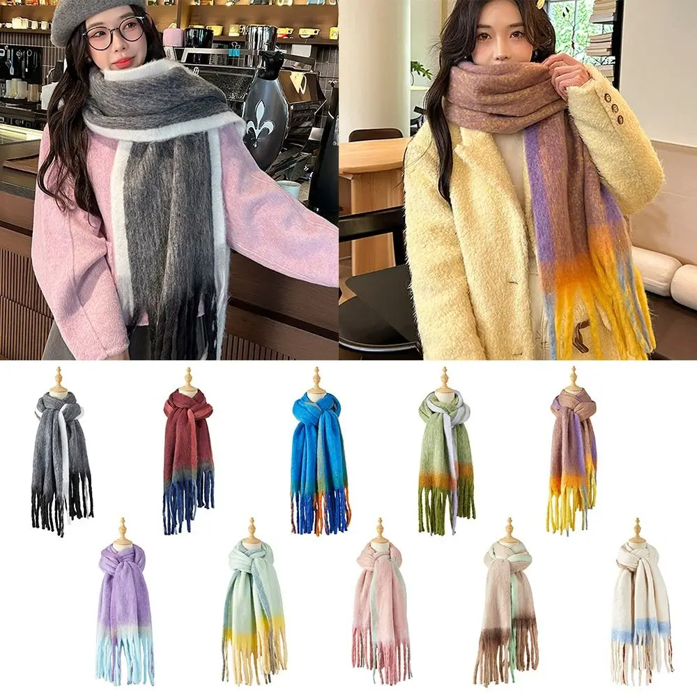 

Модный утолщенный женский шарф в корейском стиле, длинная шаль с кисточками и кисточками, холодостойкий шарф из искусственного кашемира, зимняя шаль