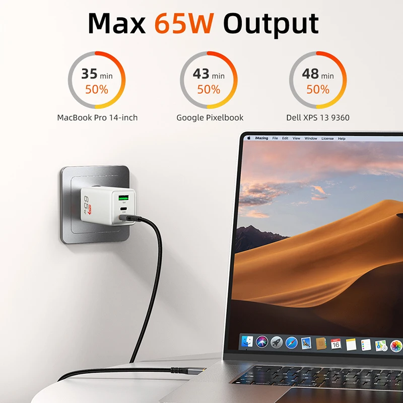 CABLETIME GaN Charger 65W Quick Charge 4.0 3.0 USB C PD Charger for Macbook Air iPhone 16 15 14 iPAD Tablet PD Fast Charger