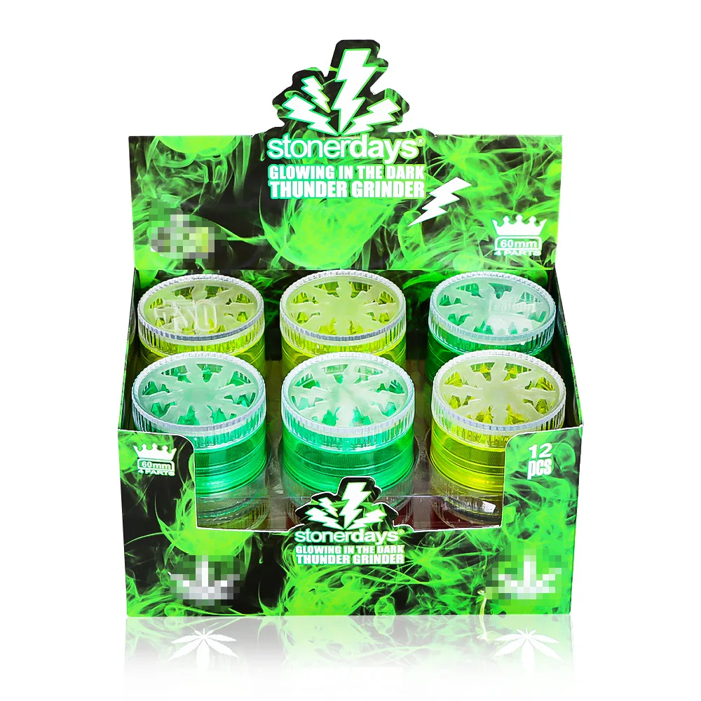 Glow in the Dark Plastic Herb Grinder Luminous Herbal Smoke Spice Crusher Hand Muller 4 Layer Smoking Accessories