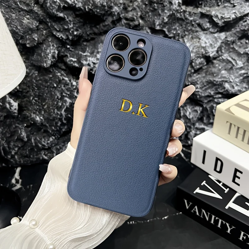 Personalisierte Klassische Lederhülle für iPhone 17 16 15 14 13 12 11 Pro Max 17 Air Luxuriöse Maßgefertigte Initialen Gravierte Abdeckung