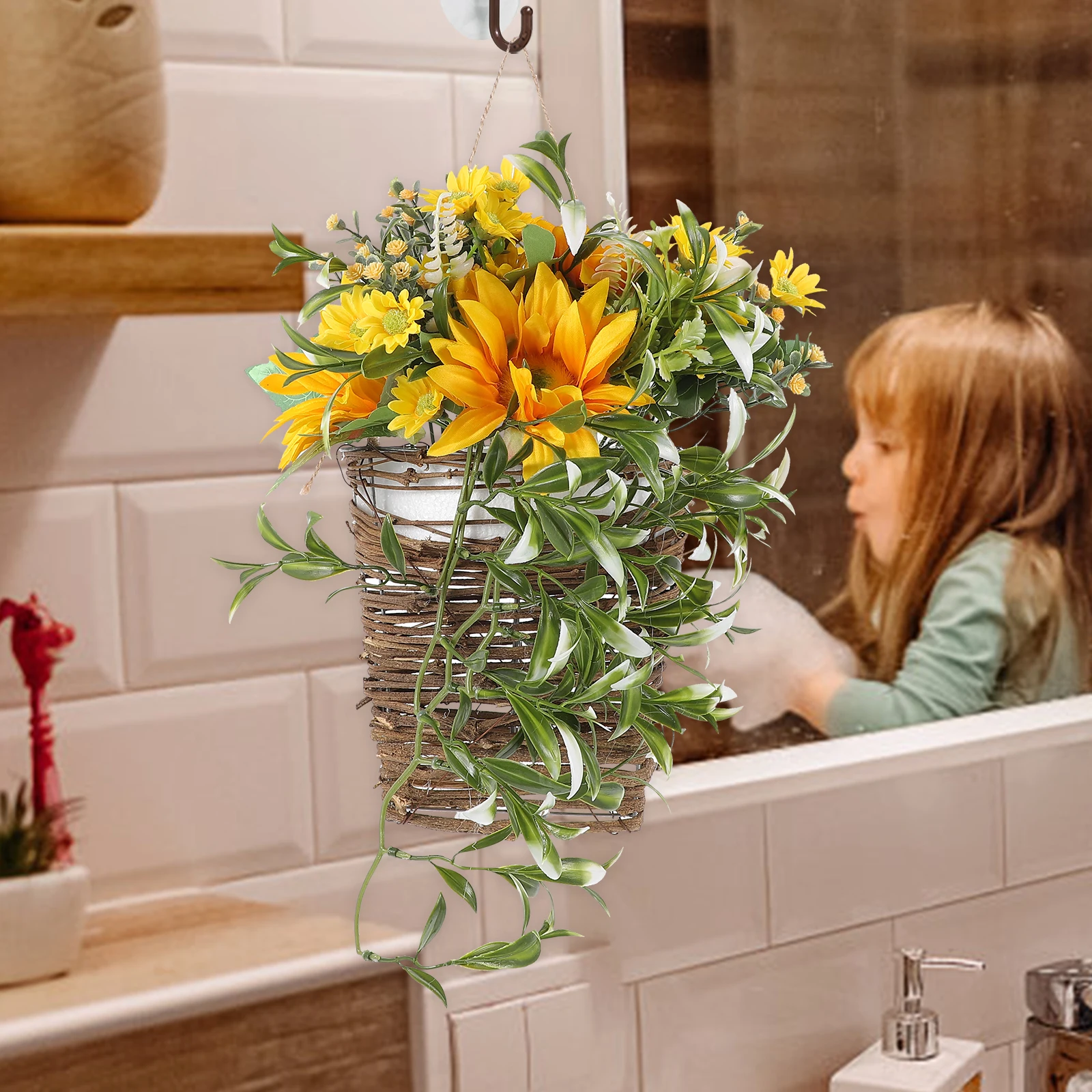 

Artificial Flowers H made DIY Sunflower Wall Decor Hanging Basket Silk Plant Lifelike Home Office Garden Supplies