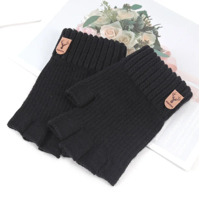 Guantes de punto elásticos Unisex para hombre y mujer, guantes térmicos de invierno cálidos y gruesos de Cachemira sin dedos para montar, acogedores guantes para conducir en la oficina y escribir