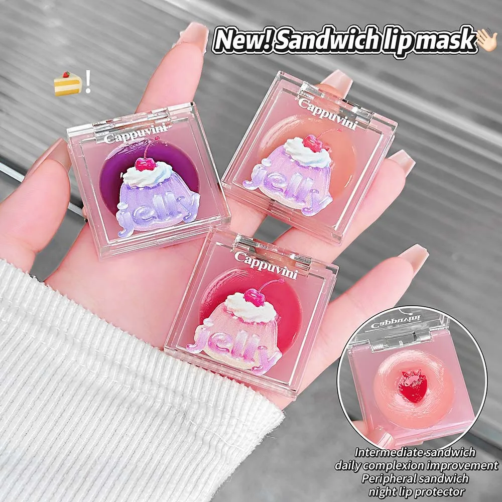 Jelly Sandwich Lip Mask, 2-Color Dual-Use Lip Care Balm, Portable Lip Film for Daily Lip Care, Cute Dessert-Shaped Lip Cosmetics