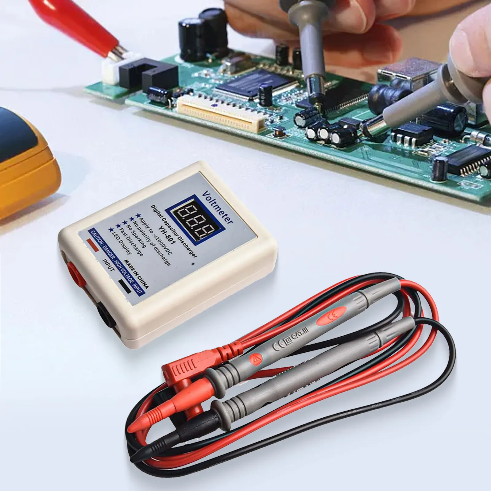 800V Digital Capacitor Fast Discharger High Voltage Discharge Tool YMC-02 Small Capacitor Discharge Pen With DC Voltmeter