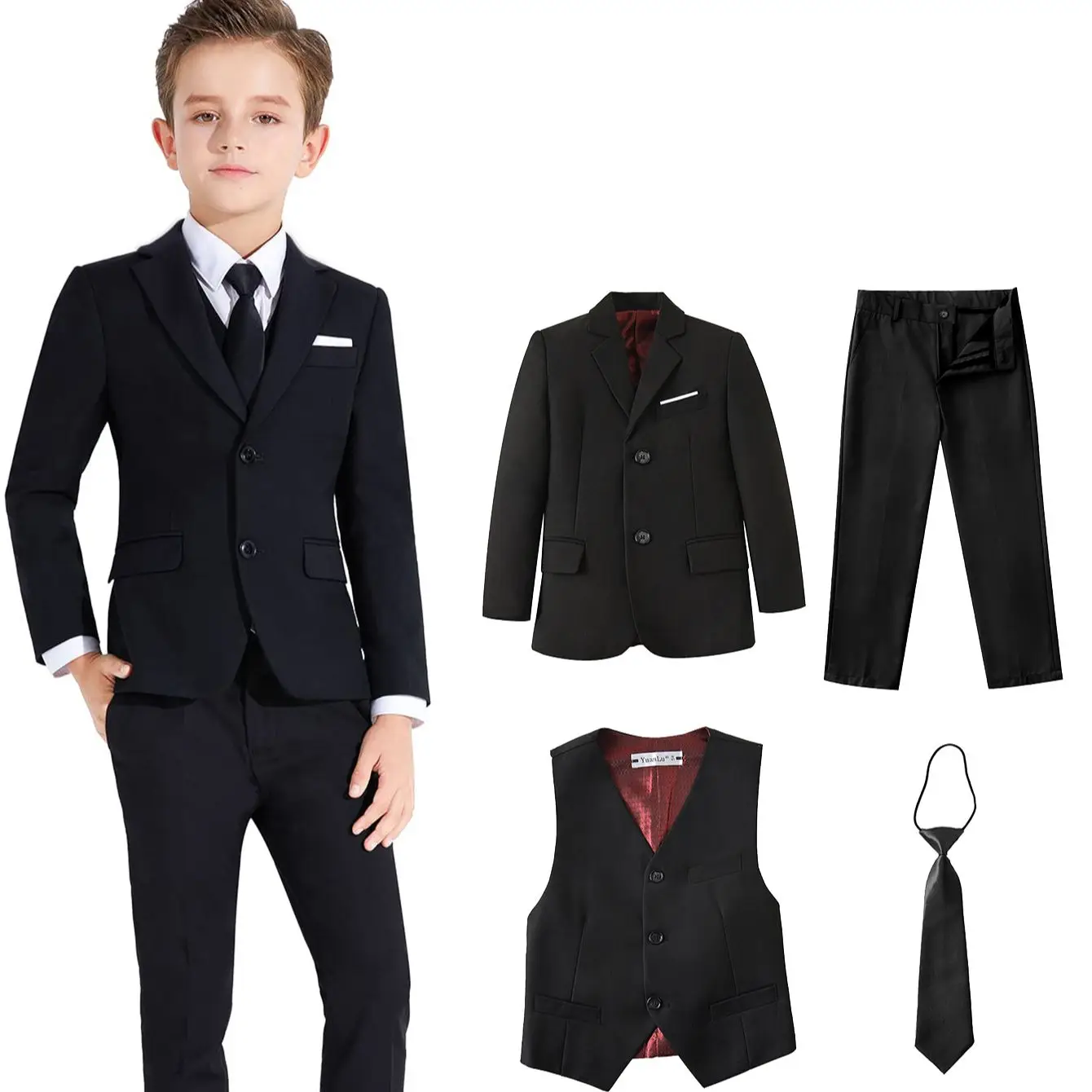 Boys Suits Colorful Formal Suits 4 Piece Slim Fit Dresswear Suit Set Jacket Vest Pants and Tie）School Uniforms