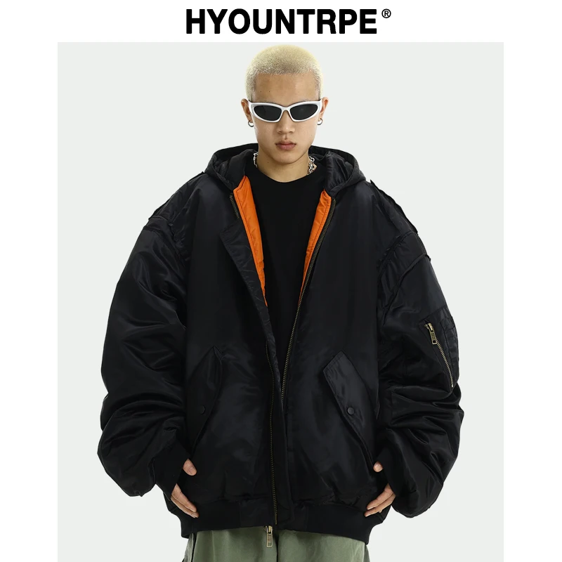 Men Oversize Jacket Winter Parkas Streetwear Thicken Warm Hooded Cotton Padded Bomber Jackets Hip Hop Fashion Casual Loose Coats