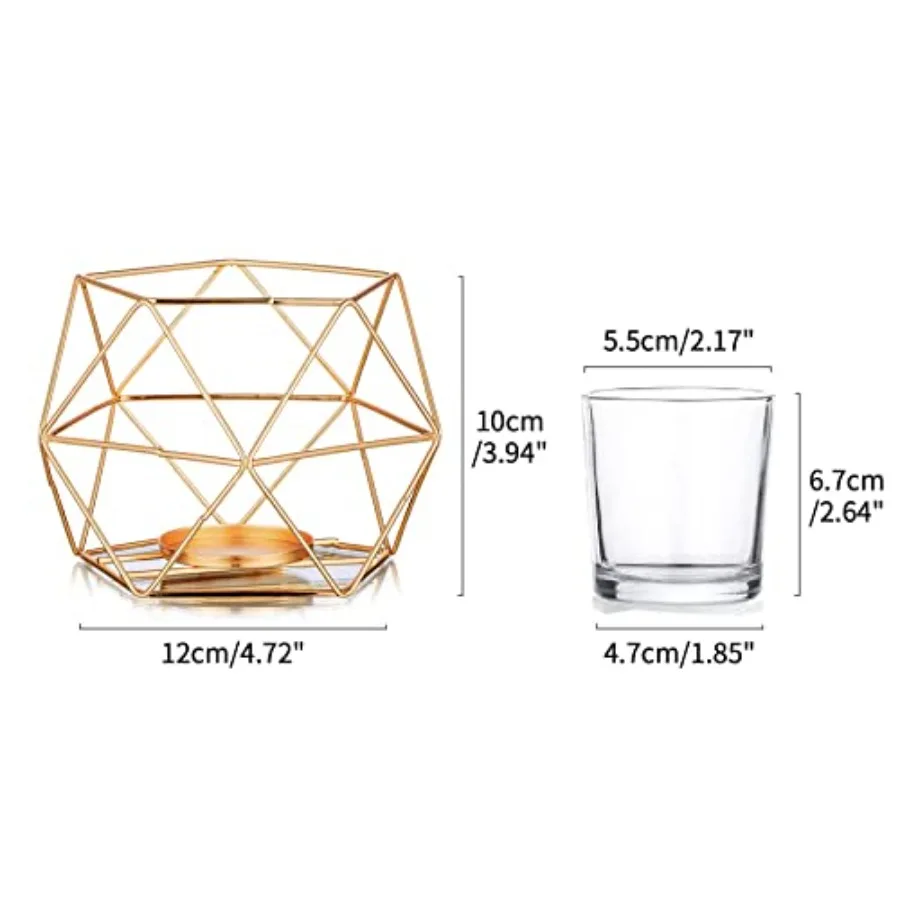 Geometric Tealight Candle Holders Gold, Modern Metal Geo Wedding Centerpieces for Table, Votive Candle Stand Accent for Tea Lig view 4