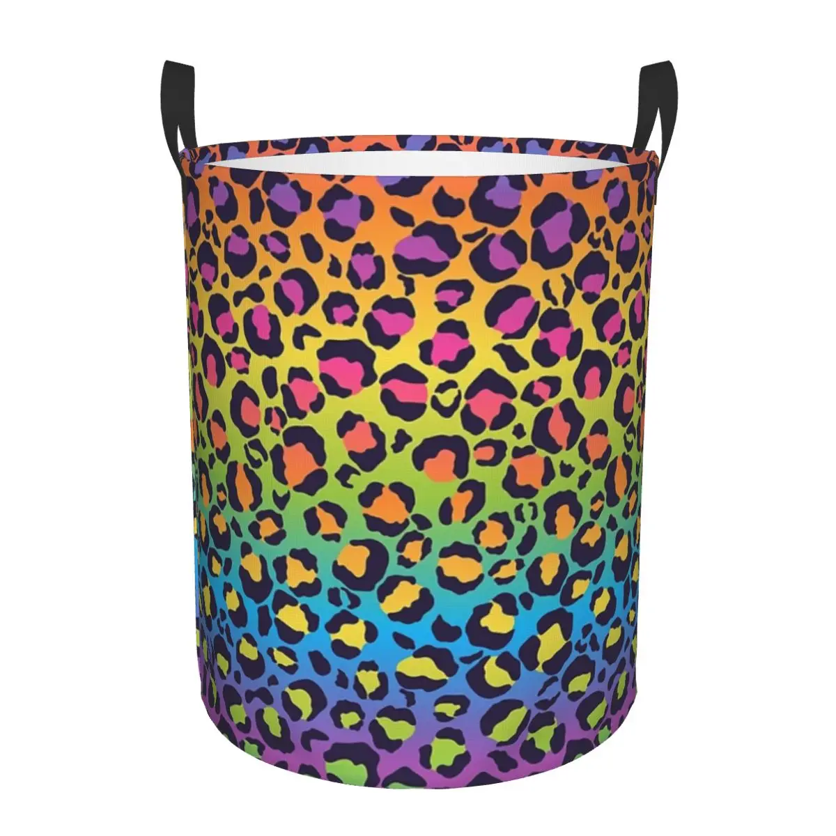 Bright Rainbow Ombre Gradient Leopard Print Pattern Foldable Laundry Baskets Dirty Clothes Home Organizer Large Waterproof Bag