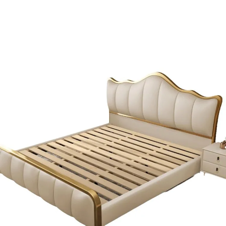 

Light luxury leather bed, master bedroom bed, modern simple room double, adult high-end luxury soft bag wedding, Italian style