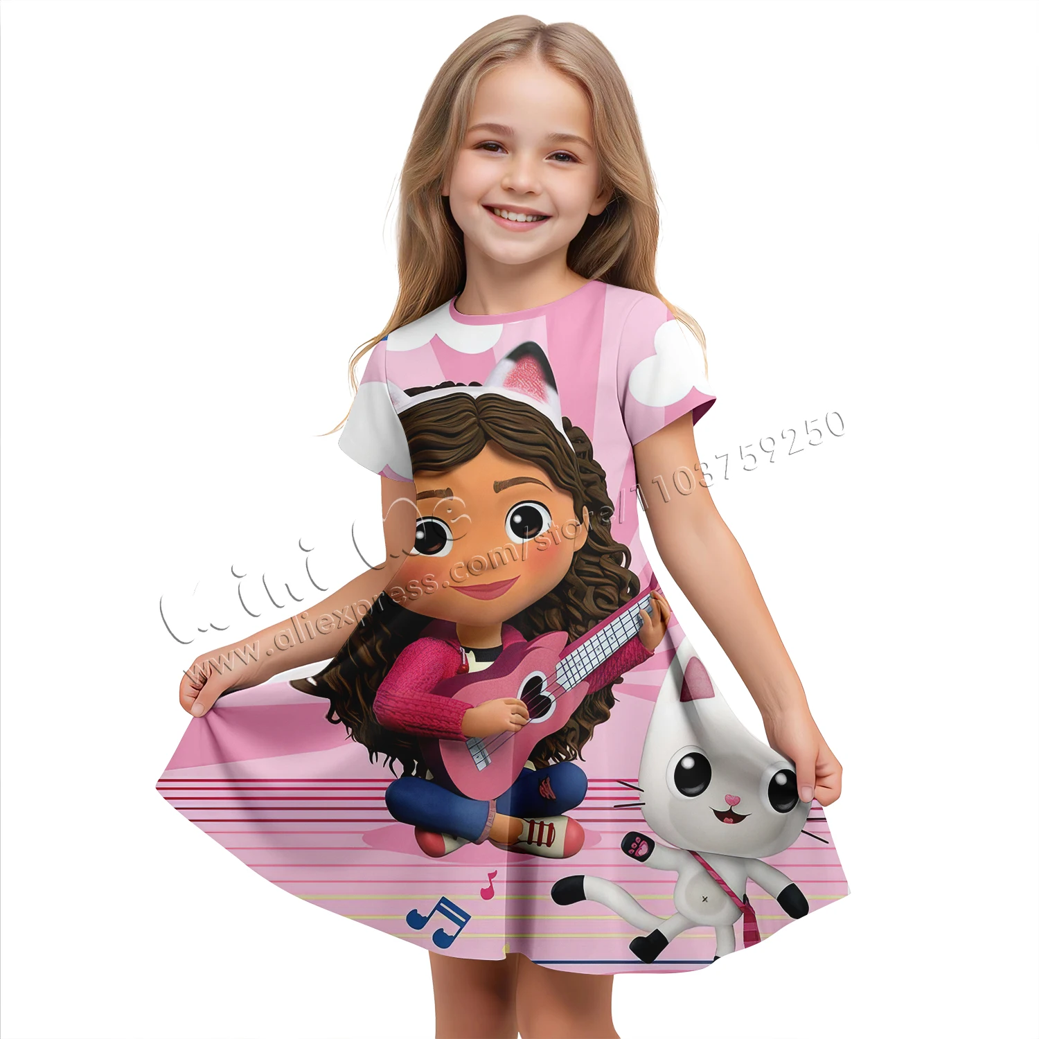 3D Printing Cartoon Gabby Suitable for 3-14 Years Old Children Dresses Girls Party Dresses Girls\' Dress Girl Clothing Clothes