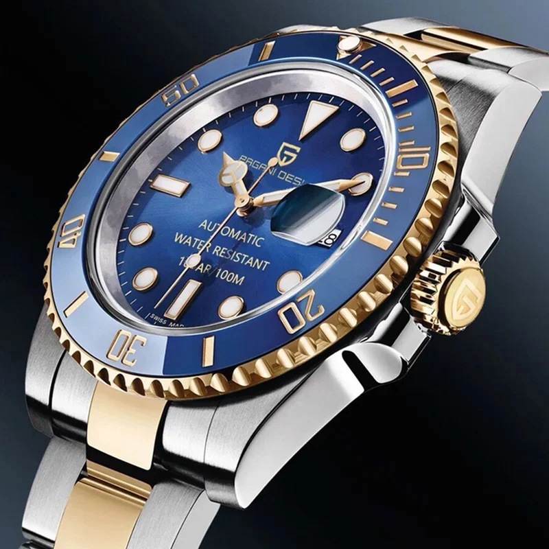 PD-1639 8215 PAGANI DESIGN Men Automatic Wristwatch, 20MM Bracelet Width Two-tone Stainless Steel Diving Watch