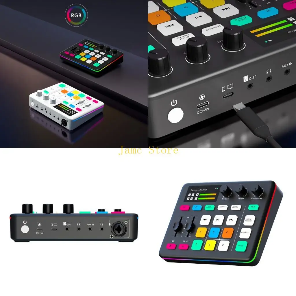 

LX0B Gaming Sound Mixer LED Bluetooth-compatible 48V Power for Live Streaming Podcasting Content Gaming Equipment