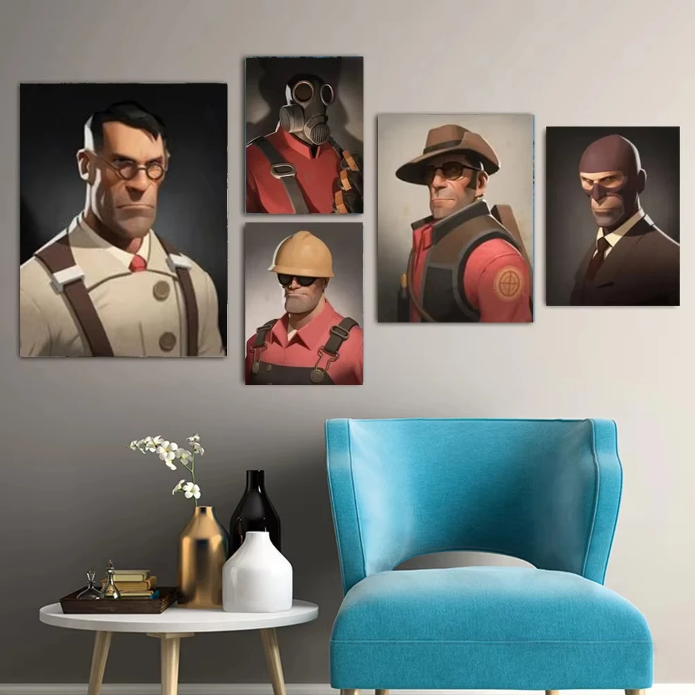 Cartoon TF2 Character Portrait Prints Poster Canvas Painting Modern Wall Art Pictures for Living Room Bedroom Home Decoration