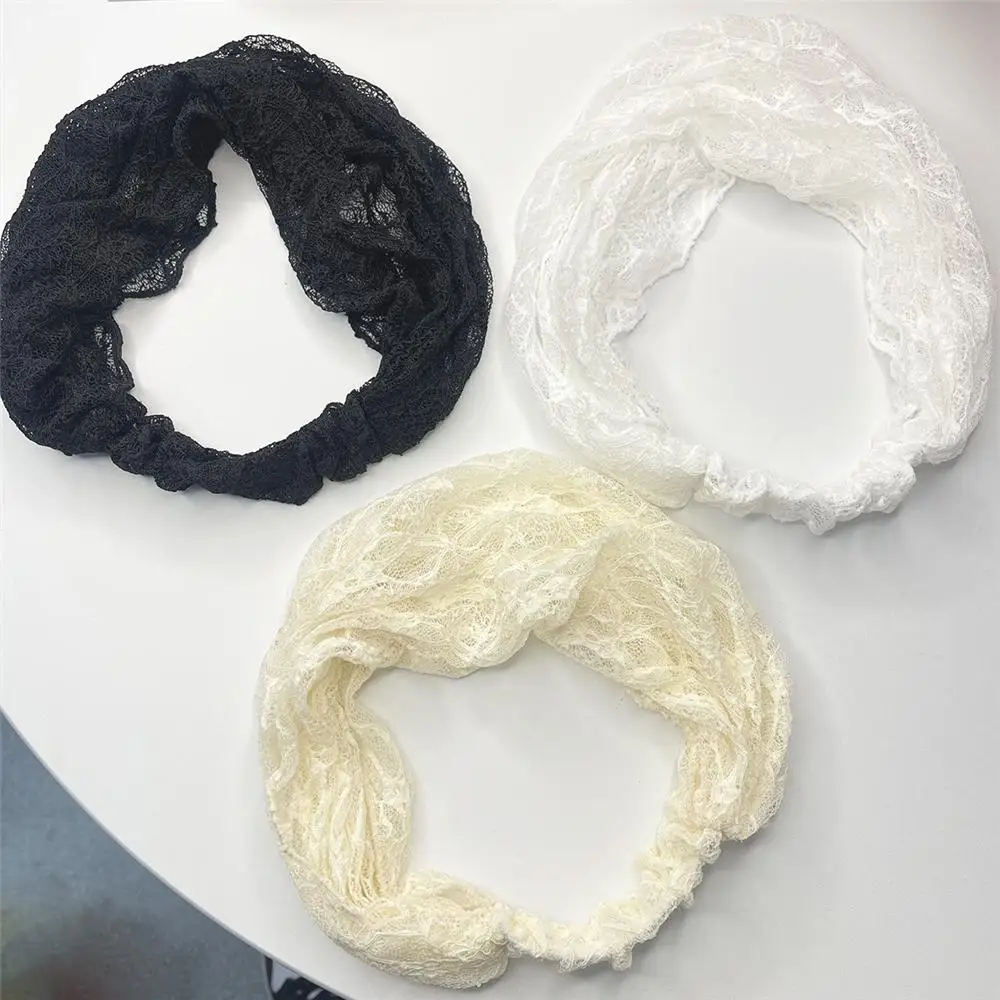Spring Summer Mesh Lace Headband Hollow-out Breathable Lace Hairband Cap Lightweight Styling Elastic Hair Wrap for Photoshoots