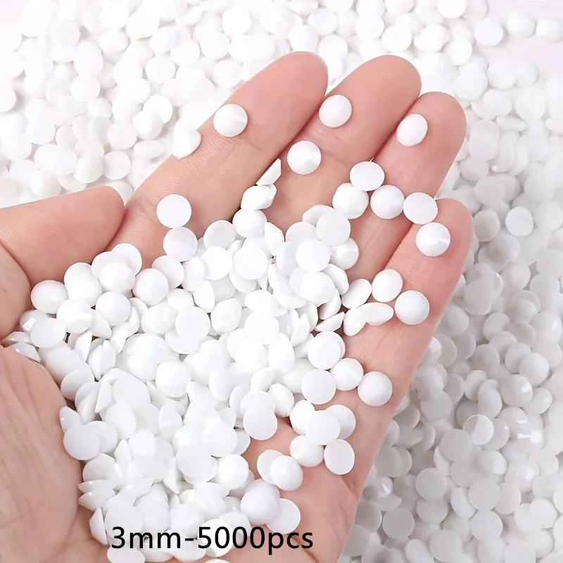 Resin Jelly Opaque Solid Rhinestones  White Grey  Jet Black 3mm 5000pcs Non Hotfix Flatback  For Nail Art Garment Decoration DIY