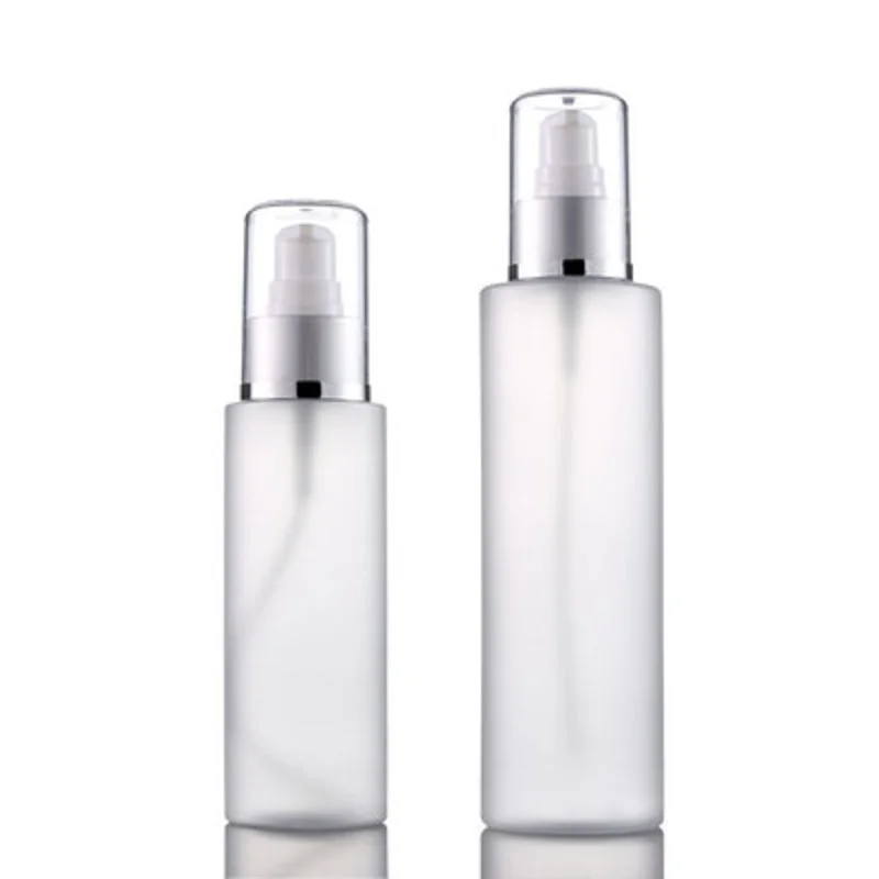 

25pcs Plastic Bottles Empty Frosted100ml 200ml Matte Silver Collar White Lotion Pump Portable Shampo Refillable Bottle