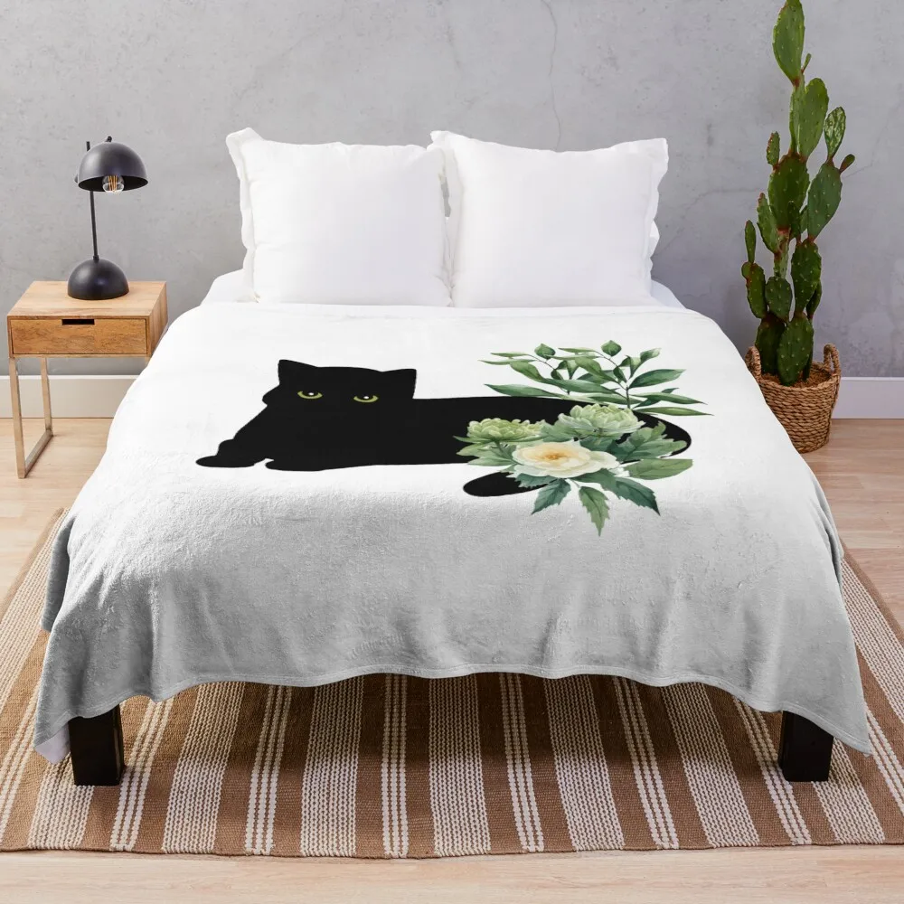 

black cat with flowers Throw Blanket Sleeping Bag Blanket Blankets for babies Blankets For Baby Plush Sofa Throw Blanket