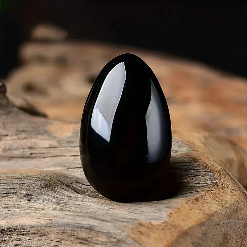 Handmade Obsidian Egg Natural Stone Glossy Black Crystal Decorative Art for Easter, Valentine's Day Gifts Home Decor