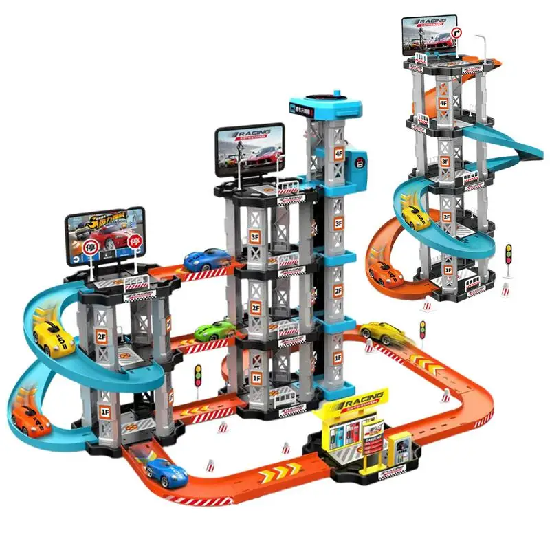 

Toy Car Garage Parking Garage Race Track Playset Building Rail Mechanical Adventure Brain Game Garage Transparent Parking Gifts